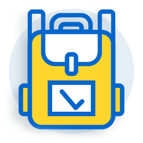 illustration of a backpack with a checkmark on the flap
